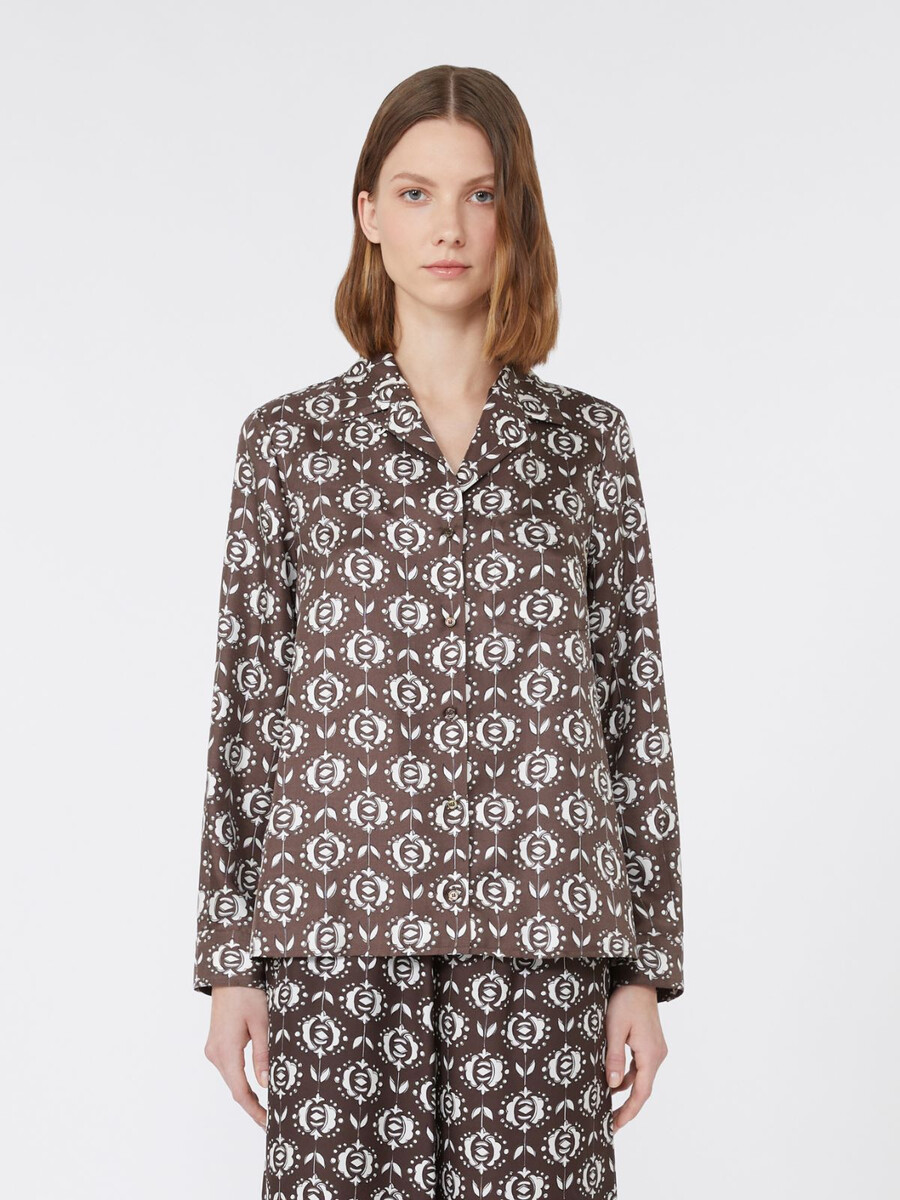 camisa de pijama de seda estampada - marrÓn