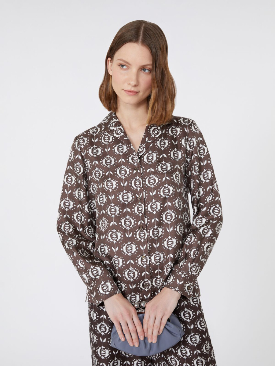 camisa de pijama de seda estampada - marrÓn