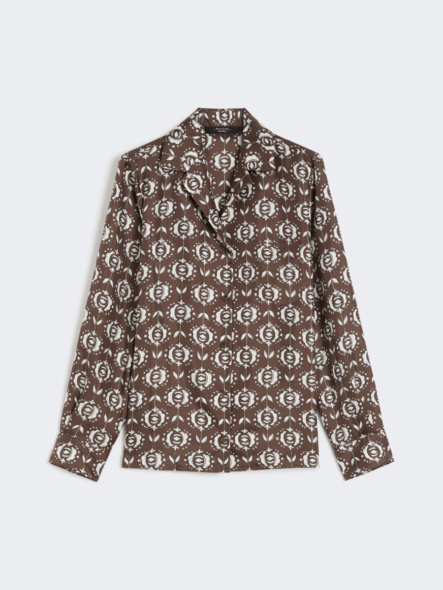 camisa de pijama de seda estampada - marrÓn