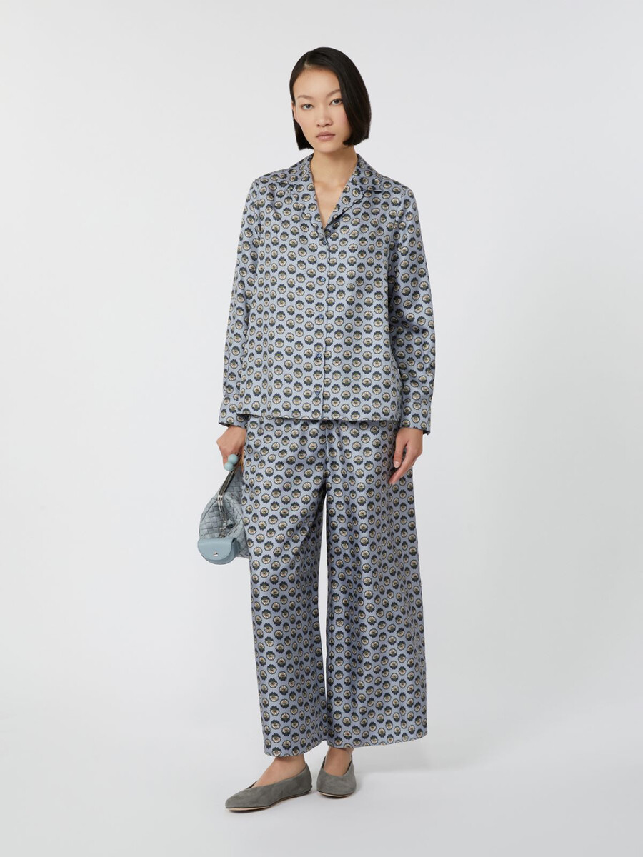 camisa de pijama de seda estampada - azul claro
