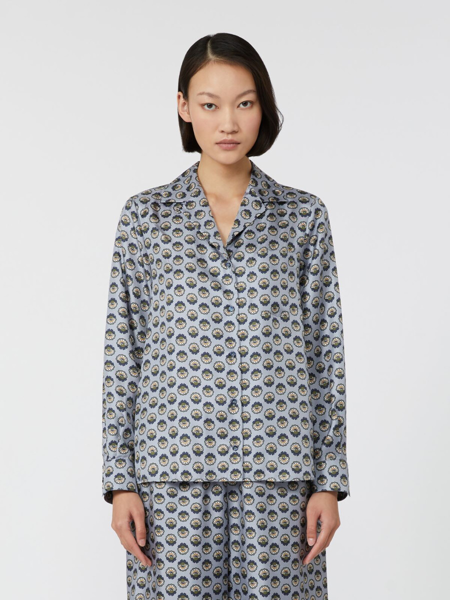 camisa de pijama de seda estampada - azul claro