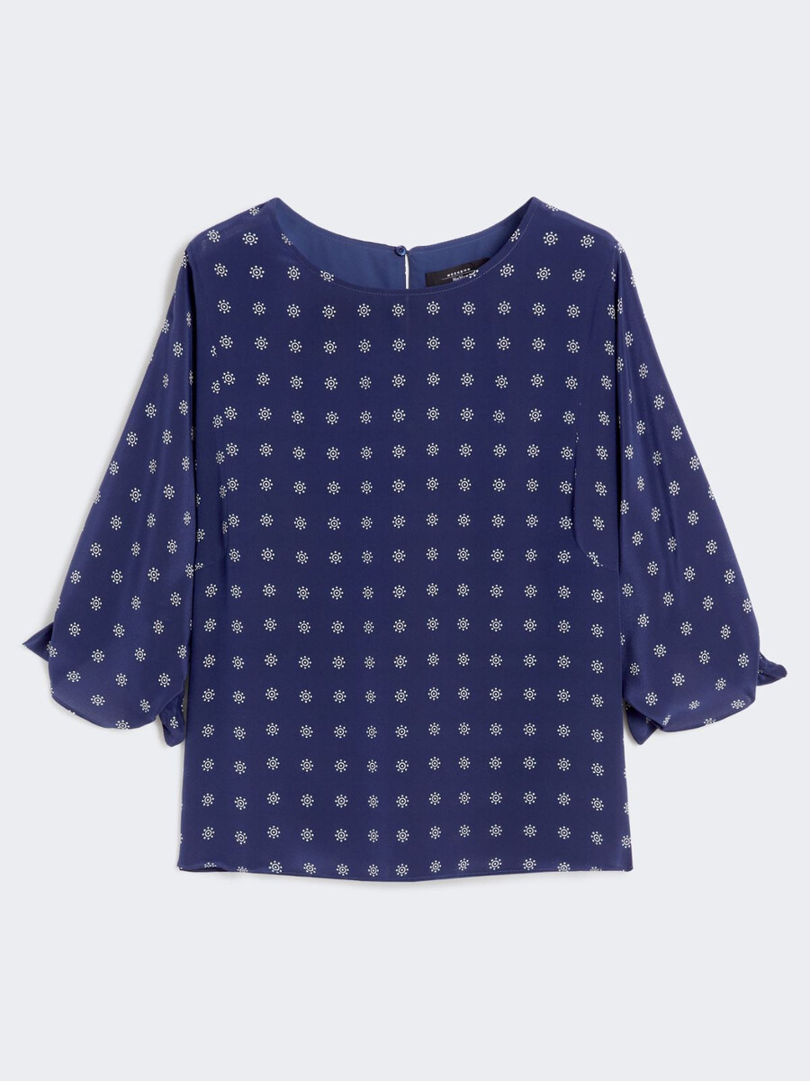 blusa de cuello redondo de crepé de china - azul marino