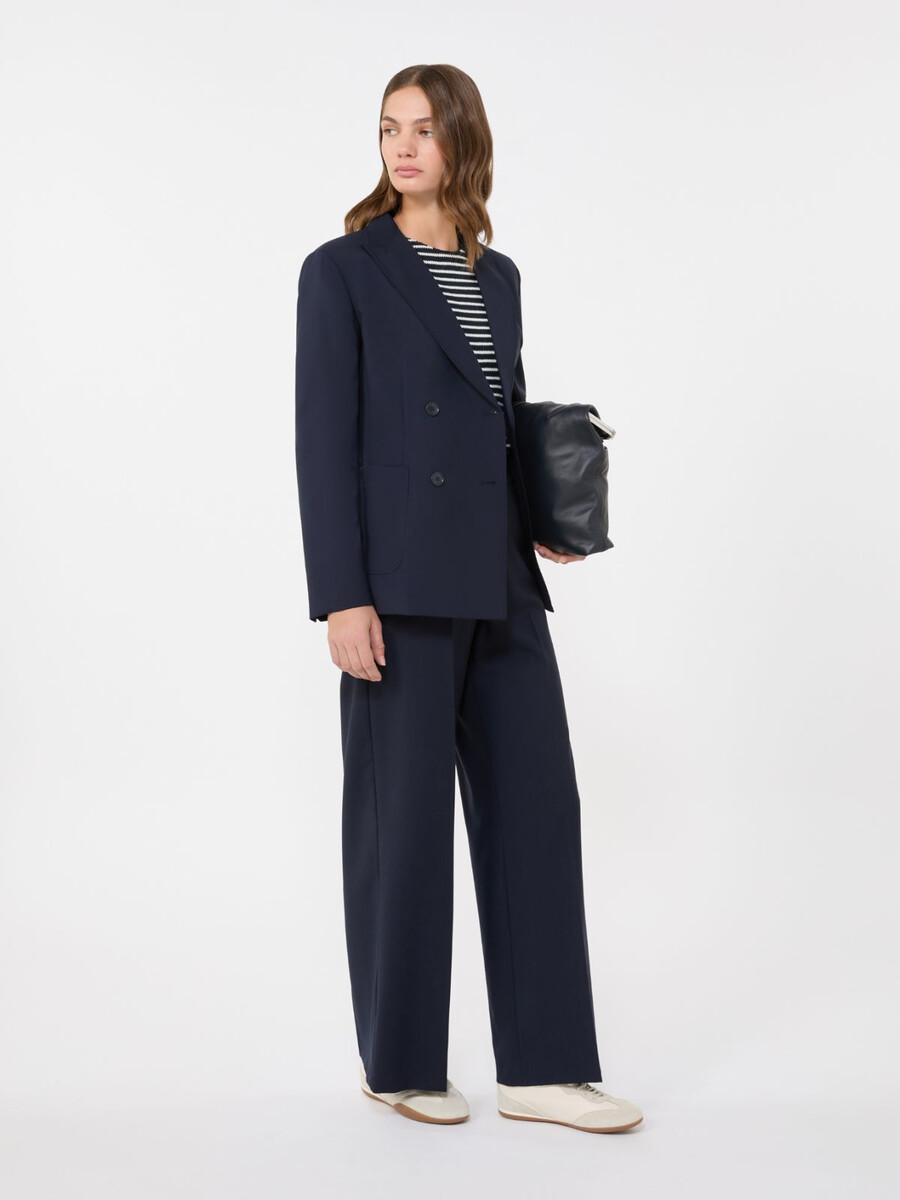 pantalones palazzo de lana - azul marino