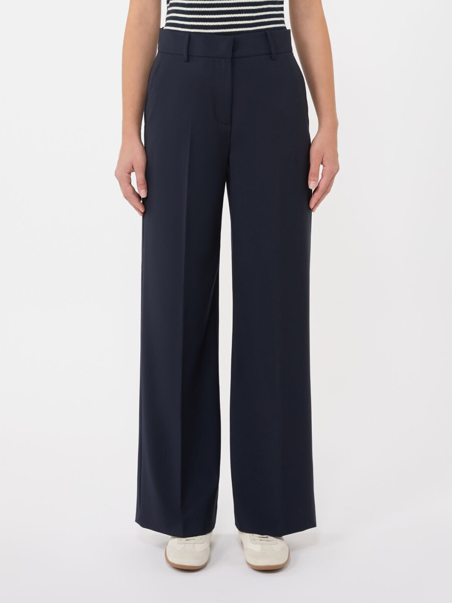 pantalones palazzo de lana - azul marino
