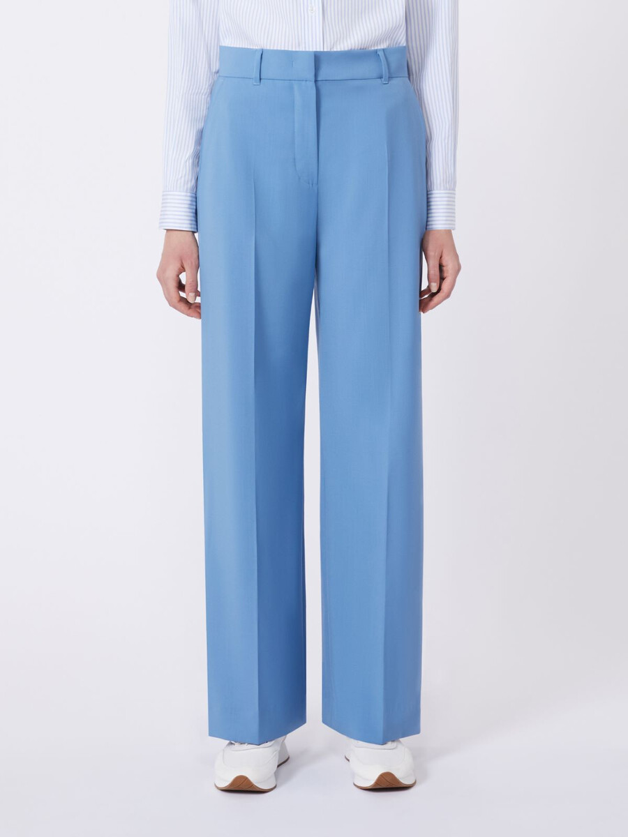 pantalón palazzo de lana - azul claro