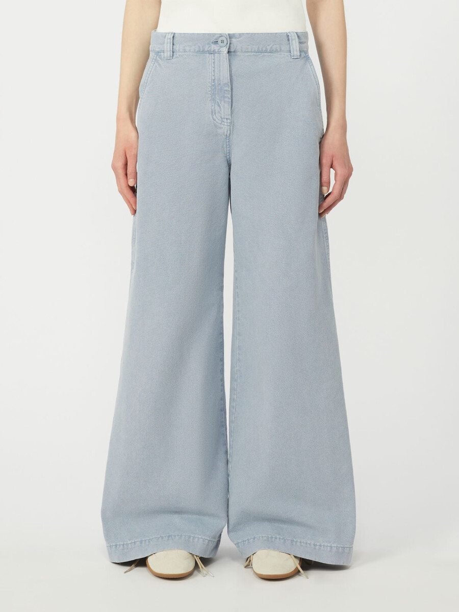 pantalón ancho de lona de algodón - azul claro