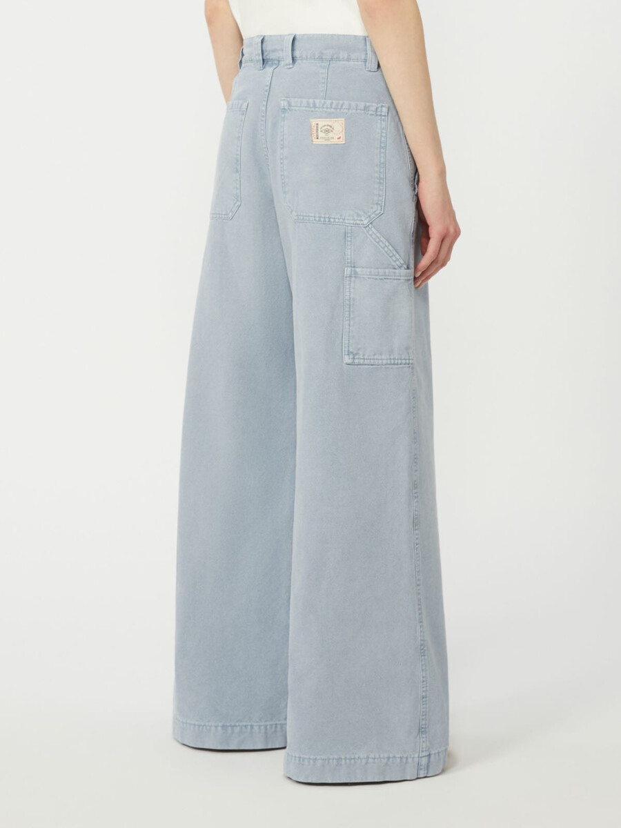 pantalón ancho de lona de algodón - azul claro
