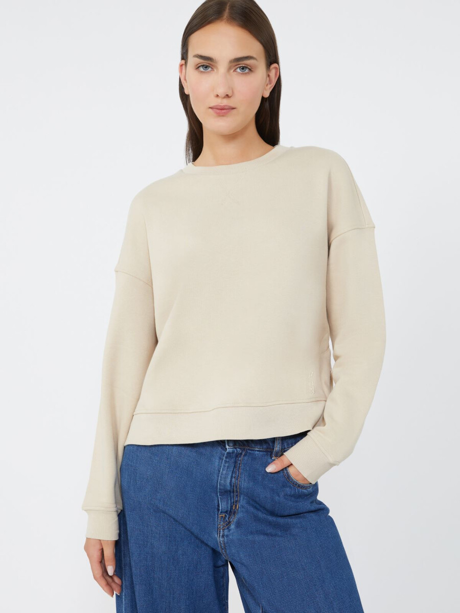 sudadera de algodón con cuello cuadrado - beige
