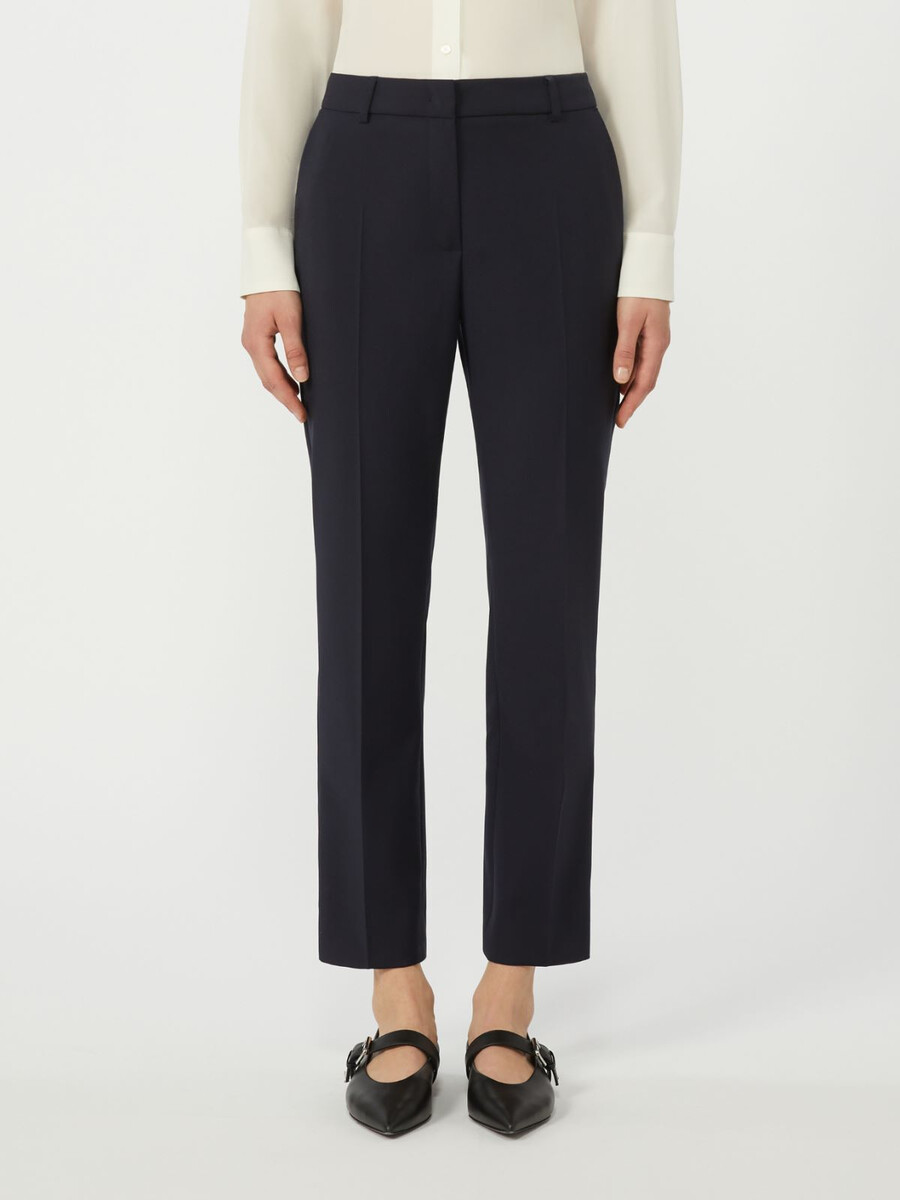 pantalón pitillo de lana elástica - azul marino