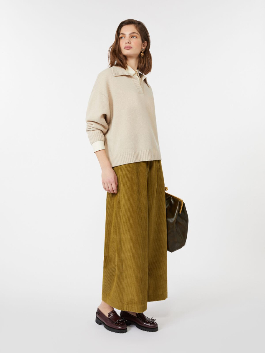 pantalón cropped de terciopelo de algodón - verde oliva
