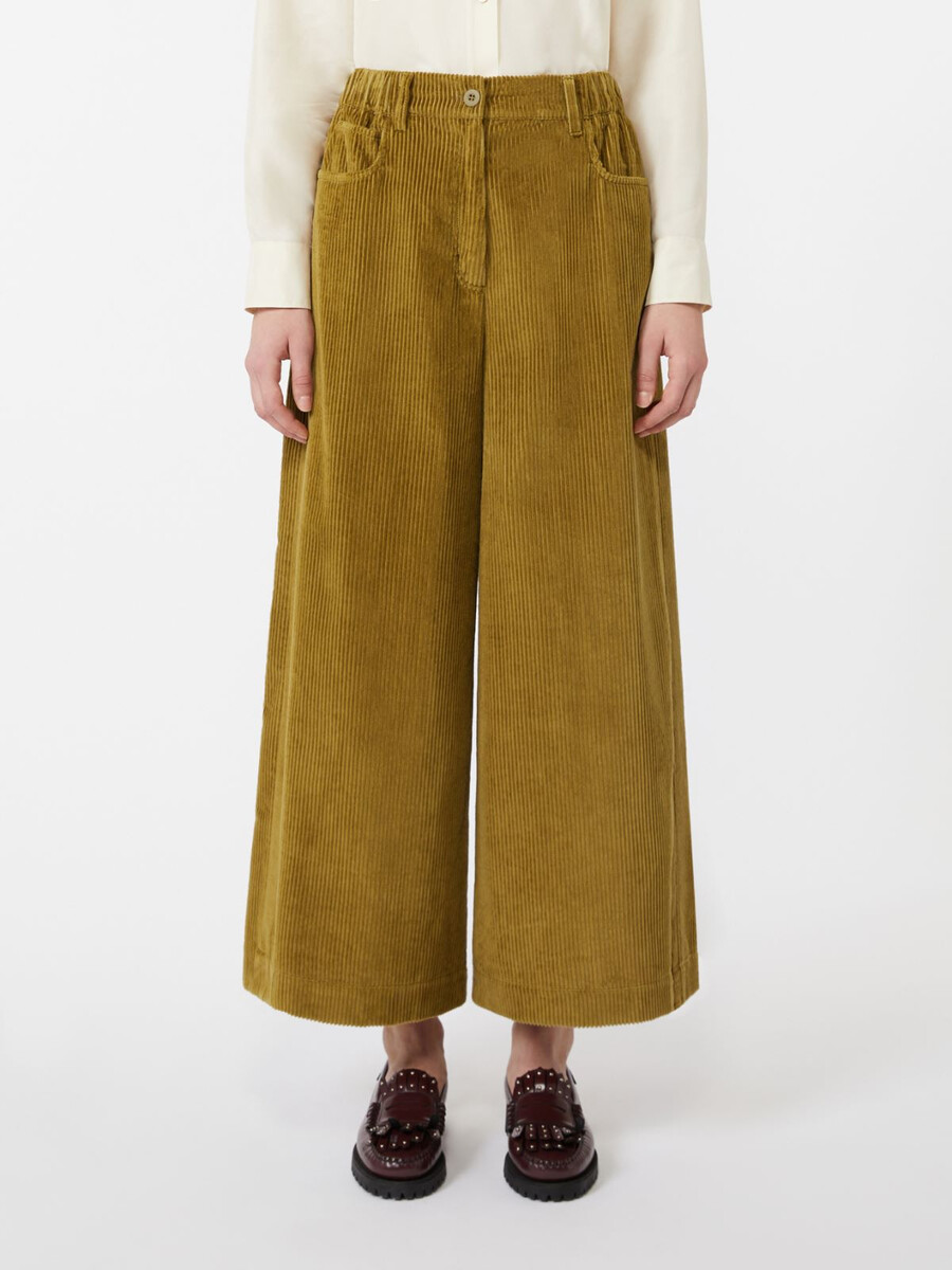 pantalón cropped de terciopelo de algodón - verde oliva