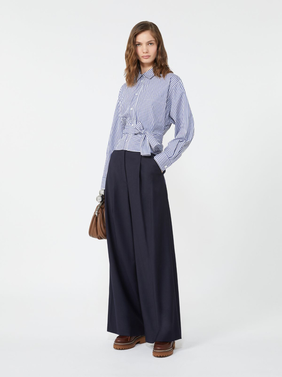pantalones palazzo de franela de lana - azul marino