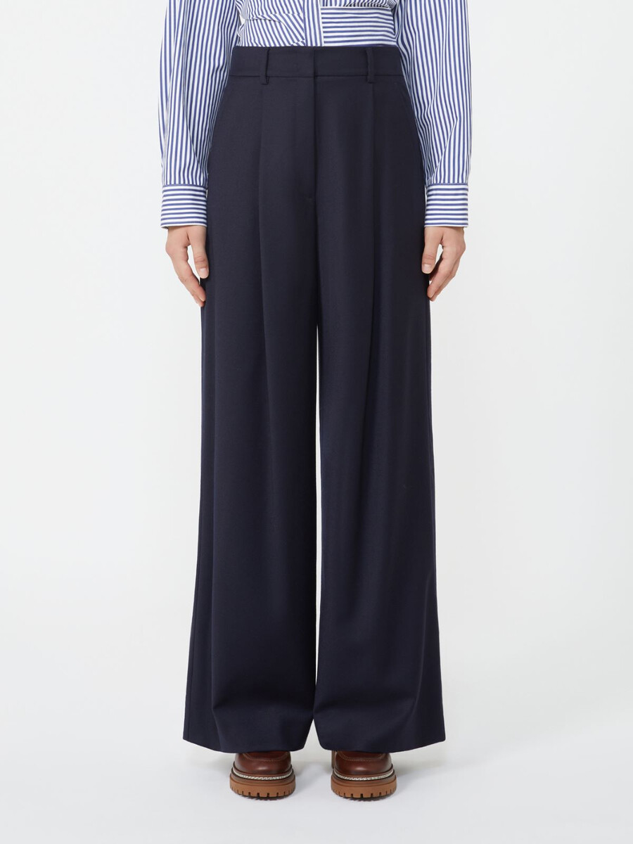 pantalones palazzo de franela de lana - azul marino