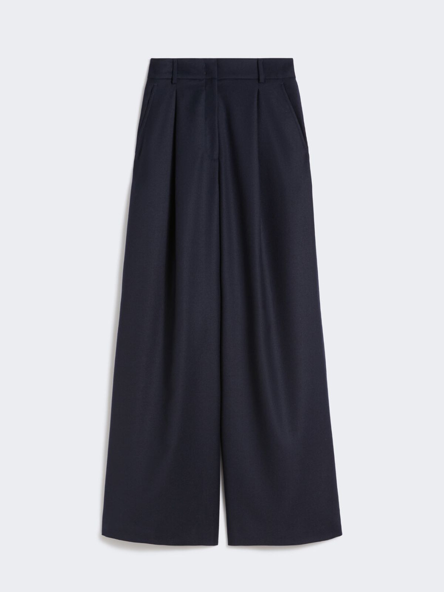 pantalones palazzo de franela de lana - azul marino